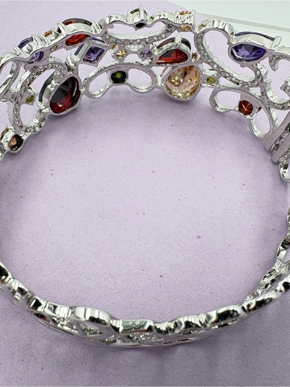 New Sterling Silver 925 Multicolor Pave Crystal Statement Cuff Bracelet - Picture 5 of 16
